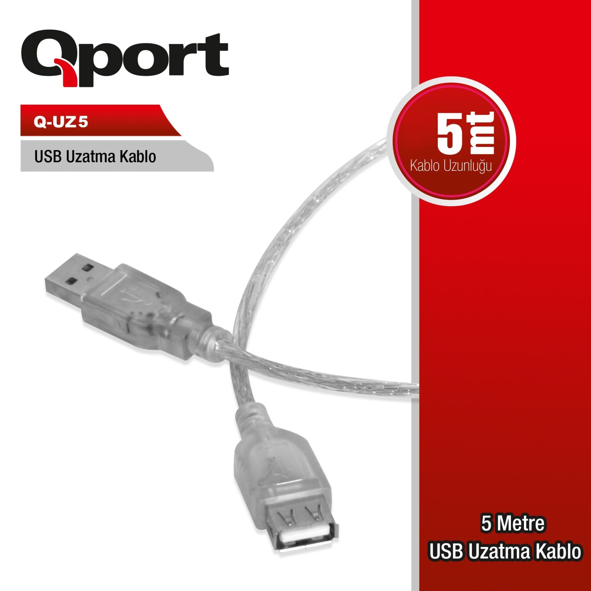Qport Q-UZ5 5 Metre USB 2.0 A-Male to A-Female Uzatma Kablosu