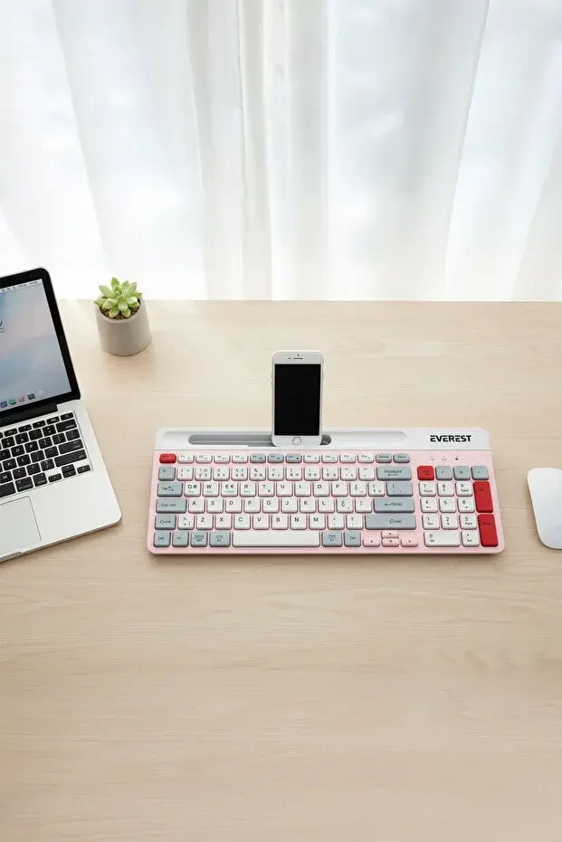 Everest KB-88 RUBY Beyaz-Gri 2.4G+BT1+BT2 Çoklu Cihaz Bağlantılı Q Kablosuz klavye