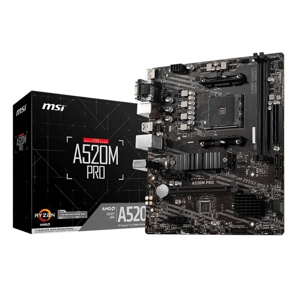 MSI A520M PRO AMD Socket AM4 A520 Chipset Micro‑ATX DDR4 4600 MHz (OC) 64 GB M.2 PCIe 3.0 x4 SATA RAID Anakart