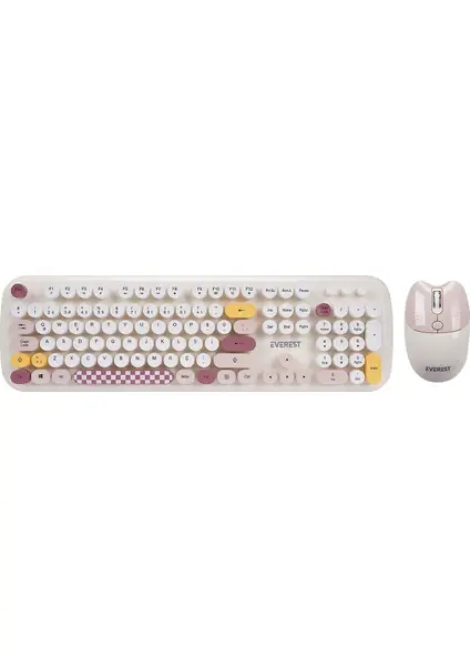 Everest KM-6284 WHISKER Renkli Tuşlu Mavi Kablosuz Q Klavye + Mouse Set