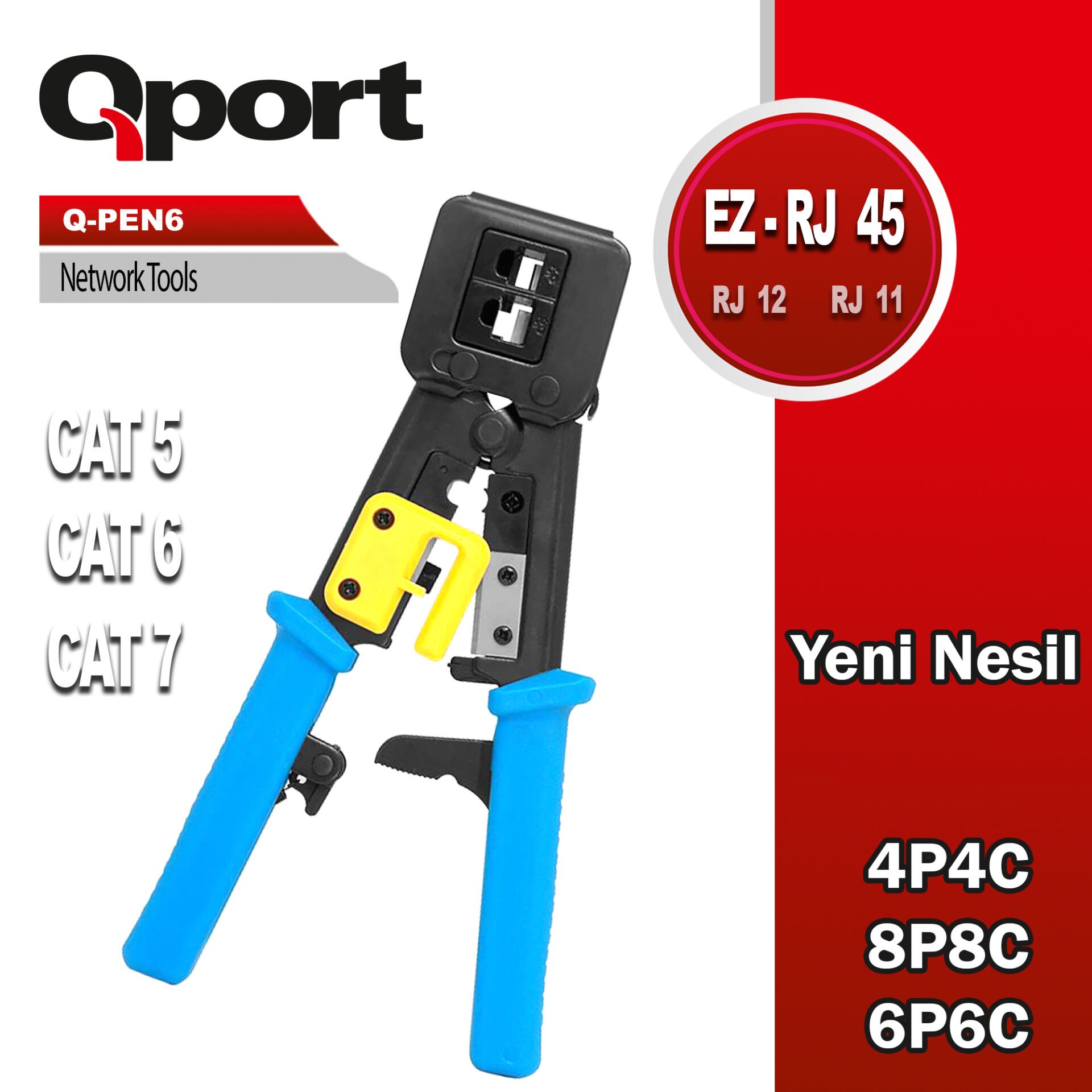 Qport Q-PEN6 Yeni Nesil EZ-RJ45, RJ11 ve RJ12 Profesyonel Konnektör Sıkma Pensesi