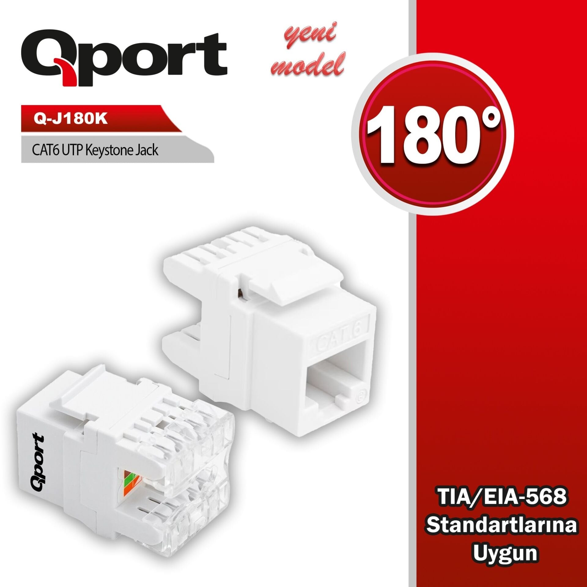Q-Port Q-J180K Cat6 UTP 180 Derece Keystone Jack (Dikey Çakım)