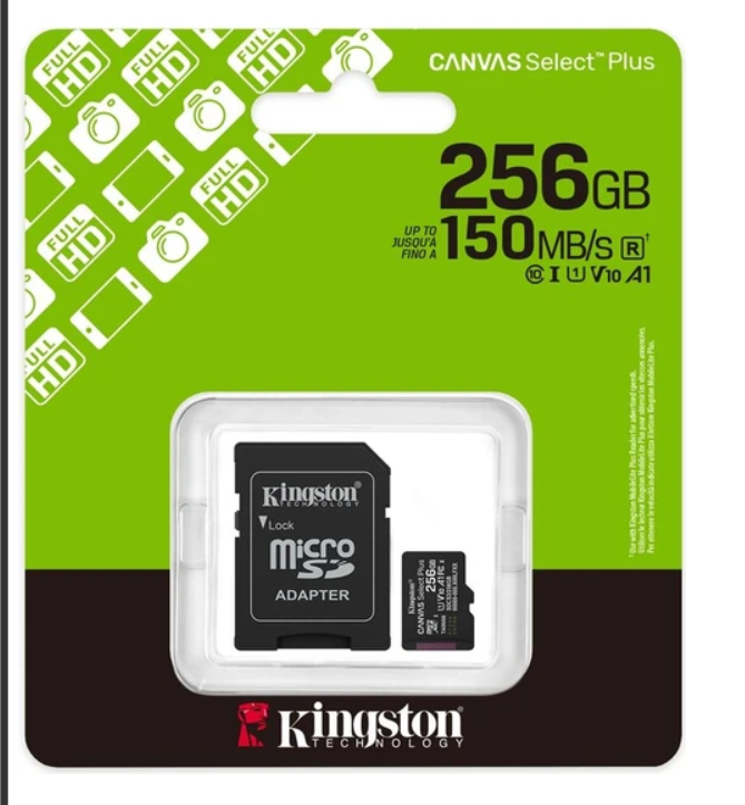 Kingston Canvas Select Plus 256GB microSDXC UHS-I Gen3 150MB/s CL10 Hafıza Kartı + SD Adaptör