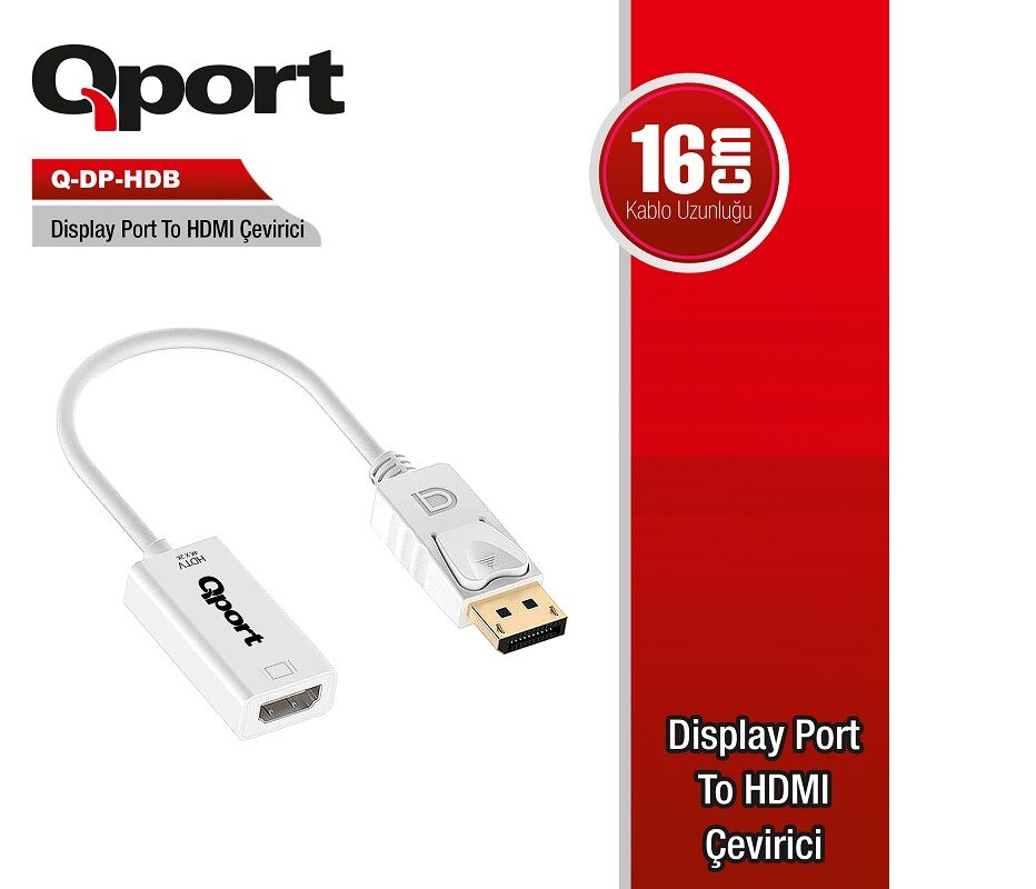 Qport Q-DP-HDB DisplayPort (Male) to HDMI (Female) 4K Destekli Dönüştürücü Adaptör