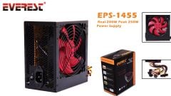 Everest EPS‑1455 Peak‑250W Siyah 12 cm Fanlı 250W ATX 20+4 Pin PSU +2xSATA +2xIDE +Floppy +PCI‑E Free‑Voltage Güç Kaynağı