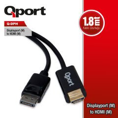 Qport Q-DPH 1.8 Metre DisplayPort (Male) to HDMI (Male) 4K Destekli Görüntü ve Ses Kablosu