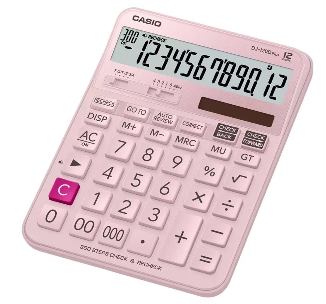 Casio DJ-120D Plus-PK 12 Haneli 300 Adım Kontrol Özellikli Masaüstü Hesap Makinesi - Pembe