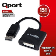 Qport Q-DPD DisplayPort (Male) to DVI-I (Female) 24+5 Aktif Dönüştürücü Adaptör