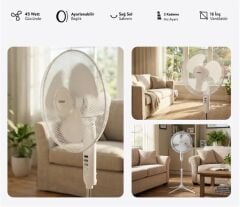 Everest FAN10 EcoWind 16'' 45W 3 Kademeli Beyaz Ayaklı Vantilatör - Metal Yıldız Ayaklı 3 Kanatlı Pervane