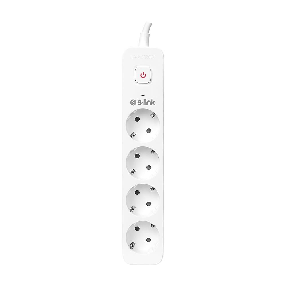 S-link SPG401S 1.5m 1.5mm 100 yüzde  Bakır 750 Joule 4 lü Anahtarlı Akım Korumalı Priz