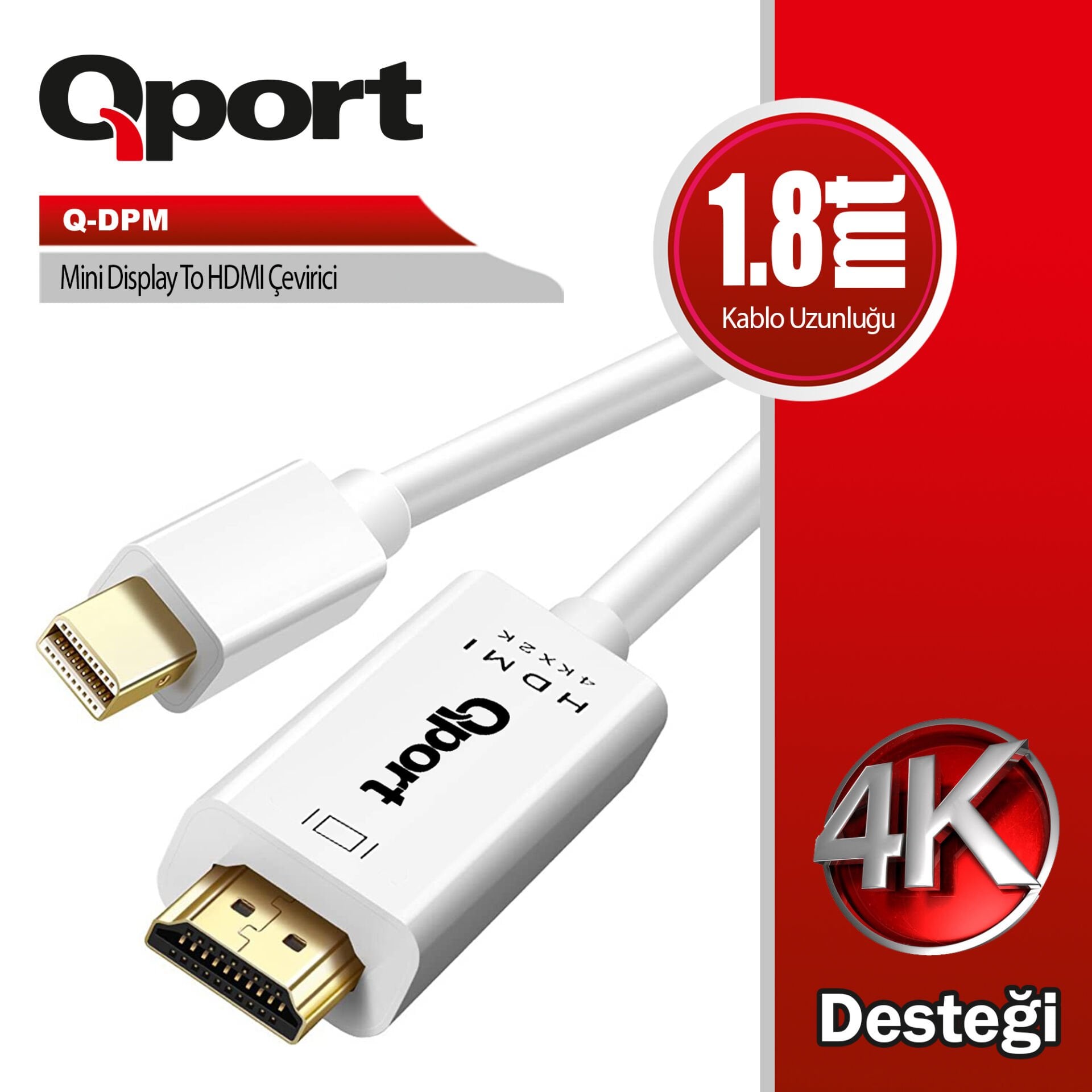 QPORT 1.8M MİNİ DISPLAYPORT TO HDMI KABLO (Q-DPM)