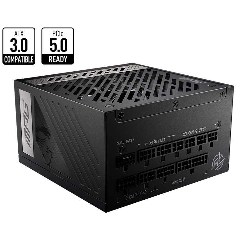 MSI MPG A850G PCIE5 850W 80 Plus Gold Tam Modüler ATX 3.1 Güç Kaynağı – 100% Japon 105°C Kondansatör, PCIe 5.0 (16‑pin) 600W GPU Desteği – Siyah