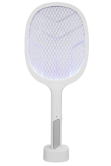 Asonic AS-A25 UV Mavi Işıklı Şarjlı Masaüstü Raket Sinek Öldürücü Beyaz-Gri 1200mAh 3000V Çıkış Elektrikli Sinek Savar