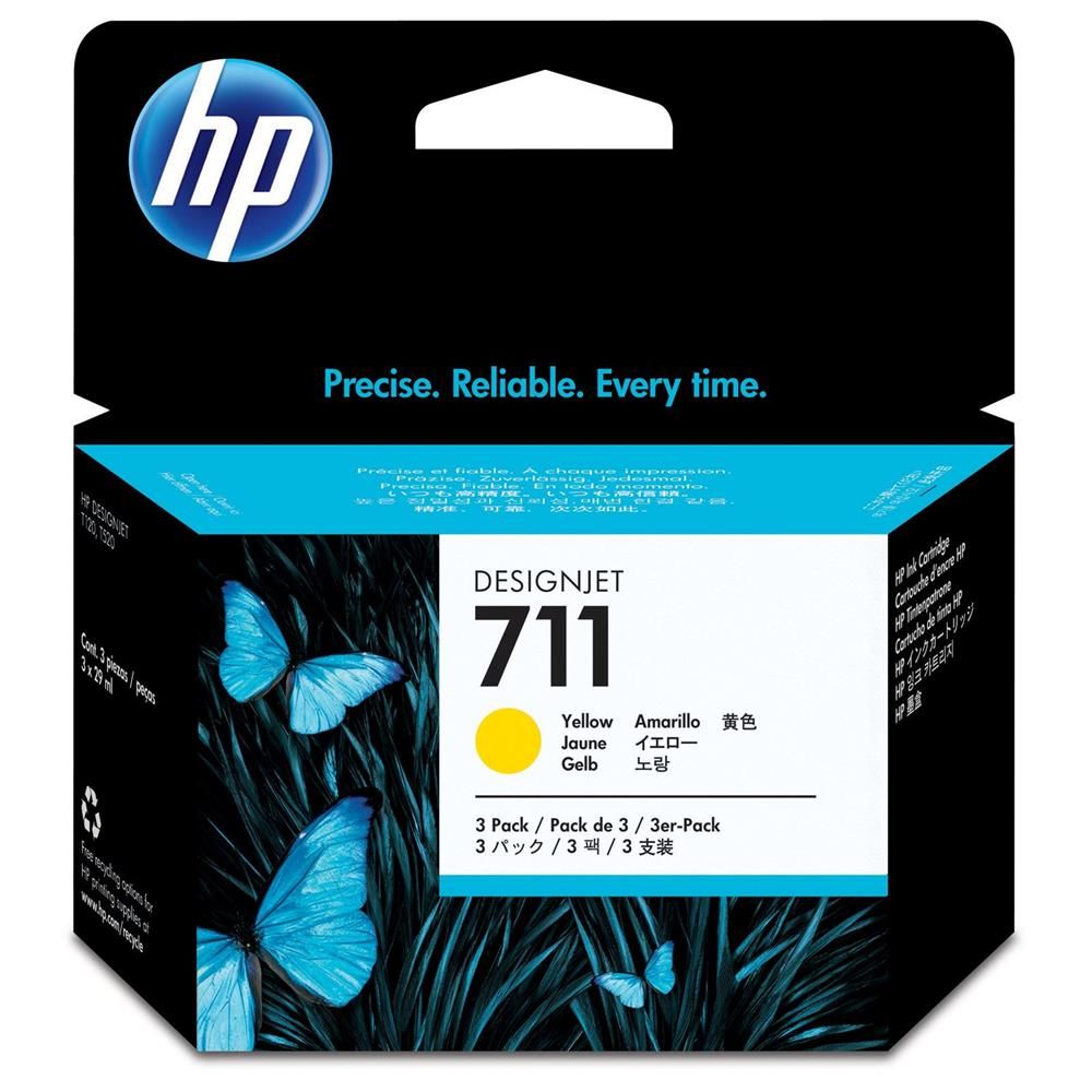 HP 711 Yellow (Sarı) 29ml Orijinal Plotter Mürekkep Kartuşu - 3 Adet Avantaj Paketi (CZ136A)