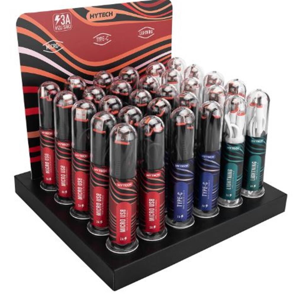 Hytech HY-XSTP30 3A Fast Şarj 10xMicro 10xLightning 10xTypeC 30lu Beyaz Stantlı Kablo Seti