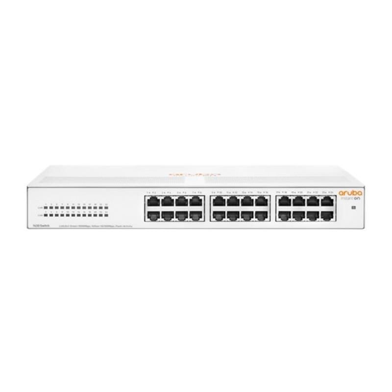 HPE Aruba Instant On 1430‑24G (R8R49A) 24-Port Gigabit Unmanaged Rack/Taşınabilir Switch • 24×10/100/1000 Mbps RJ45 • Fanless Sessiz Metal Kasa • Energy-Efficient Ethernet • Lifetime Warranty