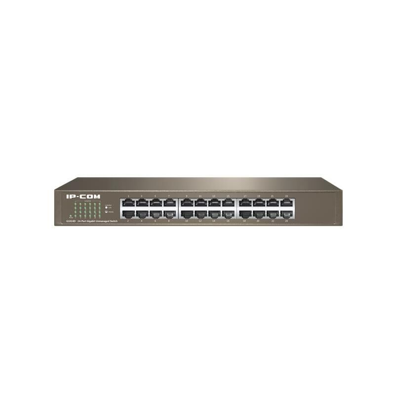 IP‑COM G1024D 24×10/100/1000 Mbps RJ45 Metal Kasa Rack‑Mount Unmanaged Switch • 48 Gbps Switching • 8K MAC • 4 Mb Buffer • Fanless • Yıldırım Koruma