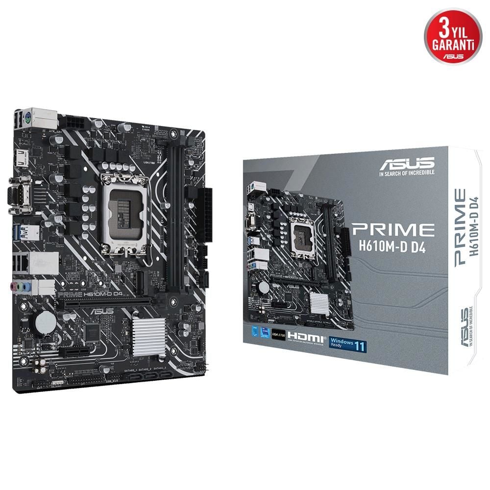ASUS Prime H610M‑D D4 12. Nesil Intel H610 Soket LGA‑1700 DDR4 3200MHz 64GB micro‑ATX Anakart