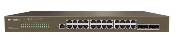 IP‑COM G5328F 24×10/100/1000 Mbps RJ45 + 4×1 Gbps SFP Layer‑3 Cloud Yönetilebilir Rack‑Mount Backbone Switch • 56 Gbps Switching • 16K MAC • 12 Mb Buffer • VLAN/STP/Routing/ACL • ProFi Cloud & CLI/SNMP Yönetim