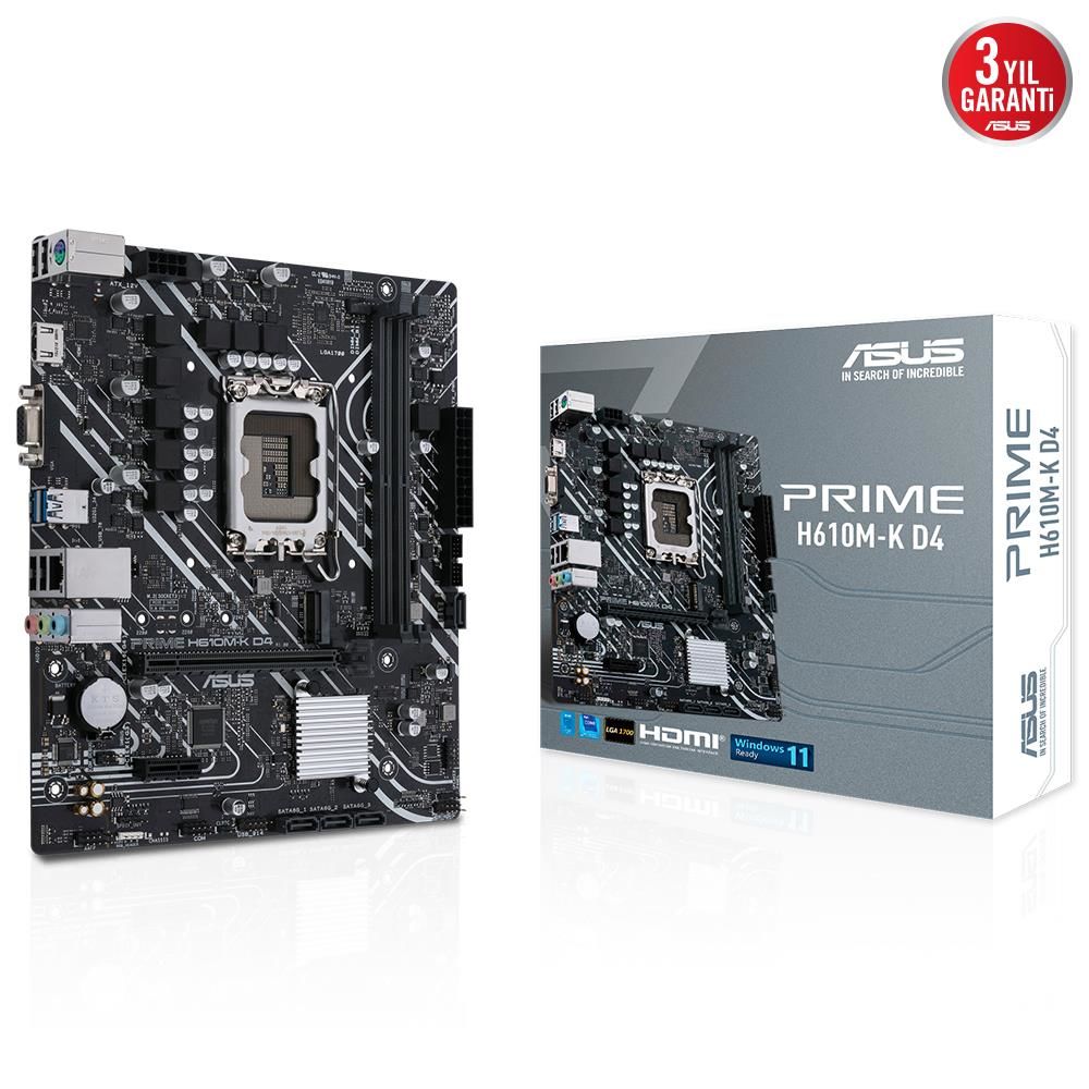 Asus Prime H610M-K D4 12. Nesil Intel H610 Soket 1700 DDR4 3200MHz mATX Anakart