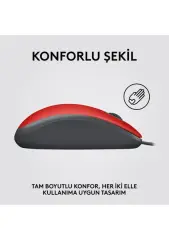 Logitech 910-006759 M110 Kırmızı Silent (Sessiz) Kablolu Optik USB Mouse
