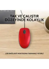 Logitech 910-006759 M110 Kırmızı Silent (Sessiz) Kablolu Optik USB Mouse