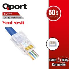 Qport Q-J600Y Cat6 EZ-RJ45 Yeni Nesil Geçişli Konnektör - 50 Adet