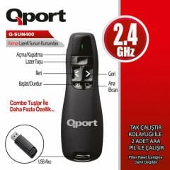 QPORT Q-SUN400 2.4GHZ USB KIRMIZI LAZERLİ SUNUM KUMANDASI - PRESENTER