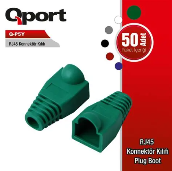 QPORT Q-P5Y 50'li Yeşil RJ45 Konnektör Koruma Kılıfı Ethernet Patch Cord Boot