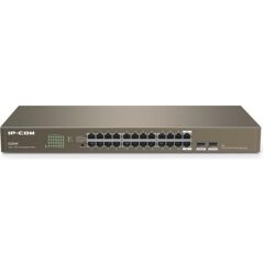 IP‑COM IP‑G1024F 24 Port Gigabit Layer‑2 Unmanaged Rack‑Mount Switch • 24×10/100/1000 Mbps RJ45 + 2×Combo 1 Gbps SFP Uplink • 4 Modlu Switchover Düğmeli • 48 Gbps Switching Kapasitesi • 1U Çelik Kasa
