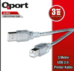 QPort Q-PR3 USB 2.0 A-B 3 Metre Yazıcı Kablosu Printer Veri Aktarım Kablosu USB Printer Kablo