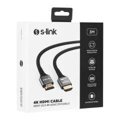 S-LINK SLX-HD4K03 3 Metre 19+1 HDMI to HDMI v2.0 4K 60Hz Metal Başlıklı Görüntü ve Ses Kablosu