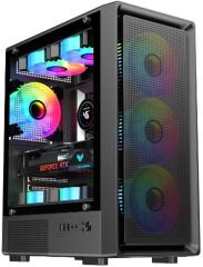 ELBA J‑330 Siyah 650W 80+ Verimlilik Sertifikalı Dahili PSU Destekli Siyah Temperli Cam Yan Panelli ATX Kasa