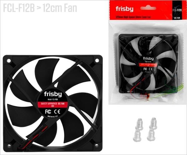 FRISBY FCL‑F12B 120 mm Siyah Kasa Fanı 1100 RPM 49.5 CFM 1.45 mmH₂O 24.5 dBA 4‑Pin Sleeve Bearing 120×120×25 mm 24 Ay Garantili