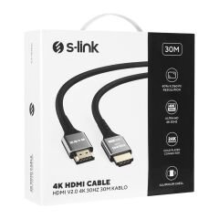 S-LINK SLX-HD4K30 30 Metre 19+1 HDMI to HDMI v2.0 4K 30Hz Metal Başlıklı Görüntü ve Ses Kablosu
