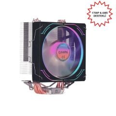 FRISBY FCL‑F1334C (P4S) INTEL 1366/115X/1200/1700 AM2/AM2+/AM3/AM4/AM5 Destekli ARGB 120 mm Bakır Borulu 1×Fan 180W İşlemci Soğutucu