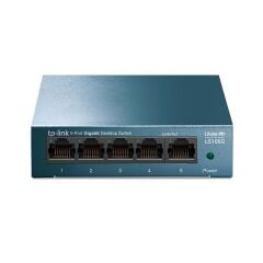TP‑LINK LS105G 5×10/100/1000 Mbps RJ45 Fanless Metal Kasa Masaüstü/Rackmontaj Yönetimsiz Gigabit Switch – Auto‑MDI/MDIX, IEEE 802.3X, 802.1p QoS, Green Ethernet
