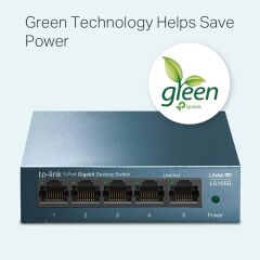 TP‑LINK LS105G 5×10/100/1000 Mbps RJ45 Fanless Metal Kasa Masaüstü/Rackmontaj Yönetimsiz Gigabit Switch – Auto‑MDI/MDIX, IEEE 802.3X, 802.1p QoS, Green Ethernet
