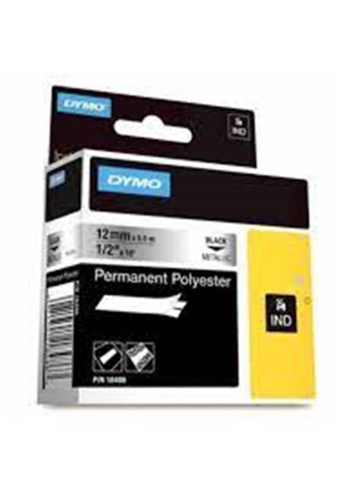 DYMO 18486 RhinoPRO Sabit Polyester Şerit 12mm x 5,5m Metalik Gri-Siyah