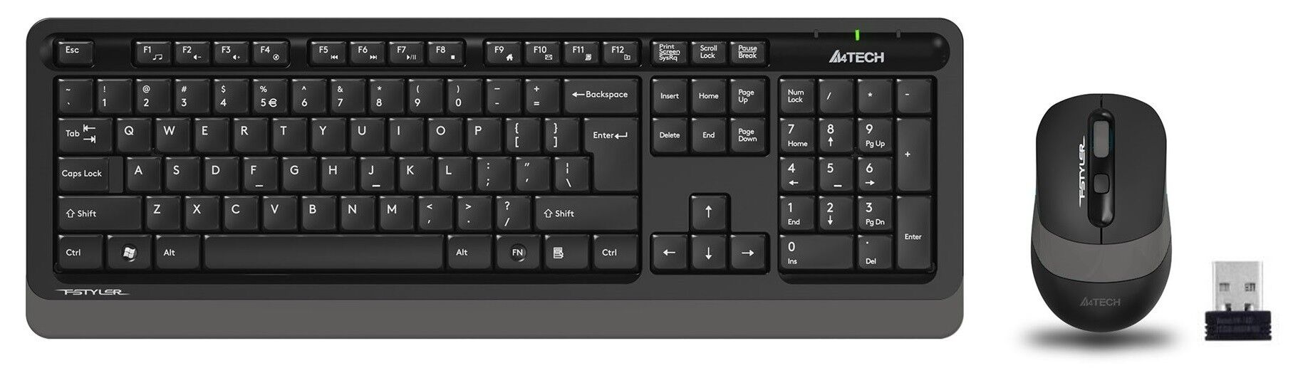 A4 Tech Fstyler FG1010 Kablosuz Multimedya Klavye Mouse Seti - Gri (2000 DPI)