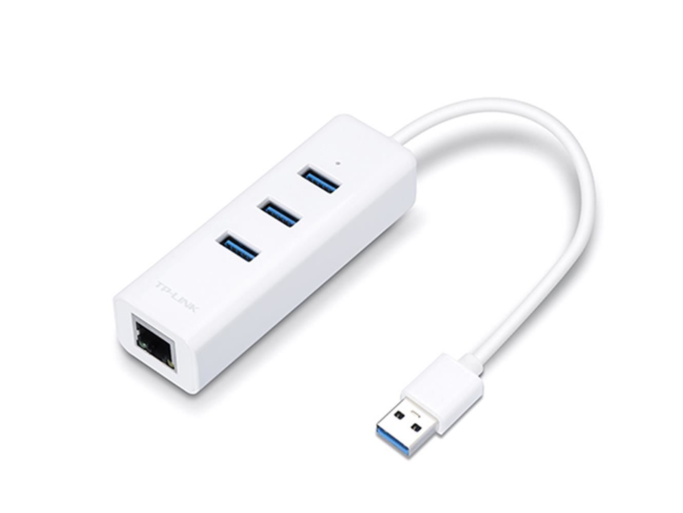 TP‑Link UE330 10‑100‑1000 Mbps USB 3.0 Gigabit Ethernet Çevirici + 3 Port USB 3.0 Çoğaltıcı – Yüksek Hızlı RTL8153 Çipset, Tak & Çalıştır, Kompakt Tasarım