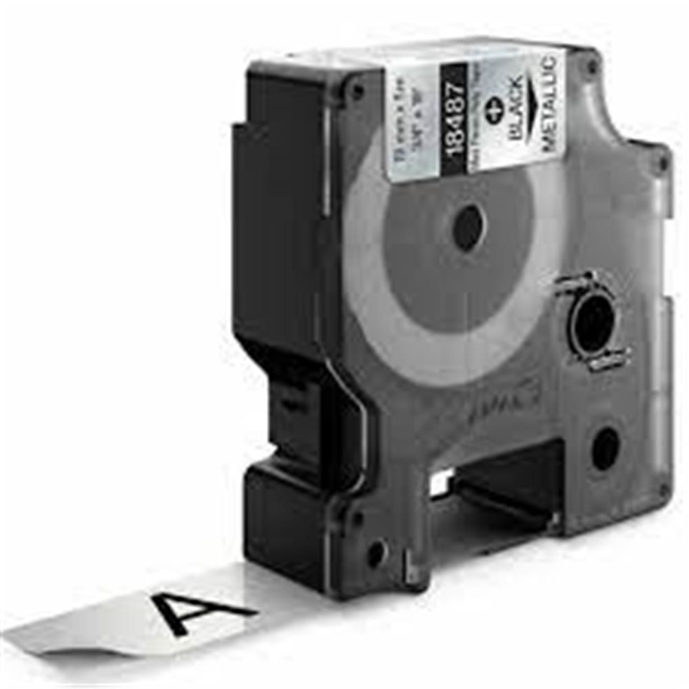 DYMO 18487 RhinoPRO Sabit Polyester Şerit 19mm x 5,5m Metalik Gri-Siyah