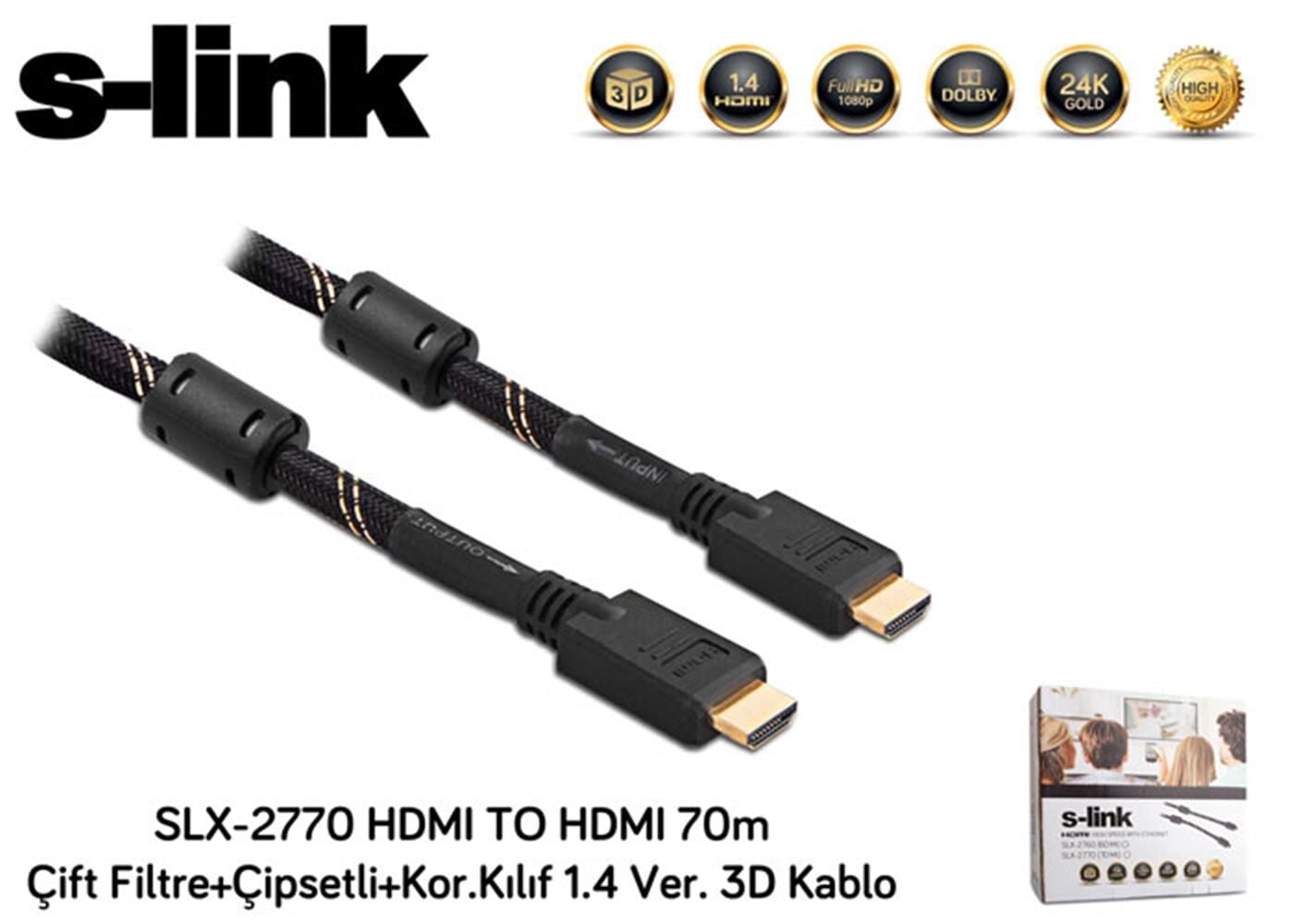 S-Link SLX-2770 70 Metre HDMI to HDMI Çift Filtreli Çipsetli Korumalı HDMI 1.4 3D Destekli Görüntü ve Ses Kablosu