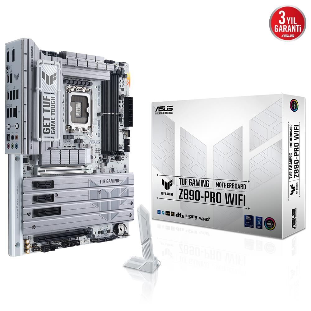 Asus TUF Gaming Z890‑PRO Wi‑Fi LGA1851 Intel Z890 DDR5 9066+ MT/s (OC) Dual‑Thunderbolt‑4 4×M.2 ATX Gaming Anakart Wi‑Fi 7 + Realtek ALC1220P