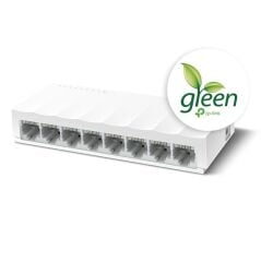 TP‑LINK LS1008 8×10/100 Mbps RJ45 Fanless Plastik Kasa Masaüstü Yönetimsiz Switch – Auto‑MDI/MDIX, IEEE 802.3X, Green Ethernet