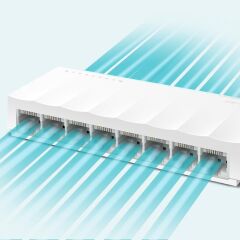 TP‑LINK LS1008 8×10/100 Mbps RJ45 Fanless Plastik Kasa Masaüstü Yönetimsiz Switch – Auto‑MDI/MDIX, IEEE 802.3X, Green Ethernet
