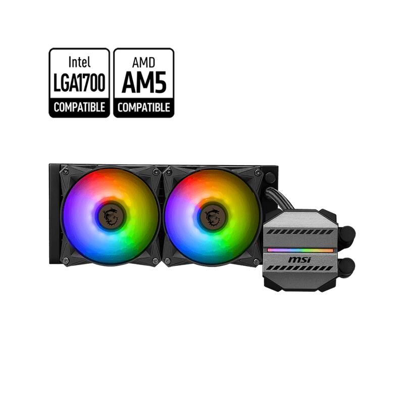 MSI MAG CORELIQUID M240 240 mm ARGB 2×120 mm Fanlı Copper Soğutma Bloğu & Alüminyum Radyatör 12‑Path 3100 RPM Pompa LGA1150/1151/1155/1156/1200/1700/2011/2066, AMD AM4/AM5 Destekli CPU Sıvı Soğutucu
