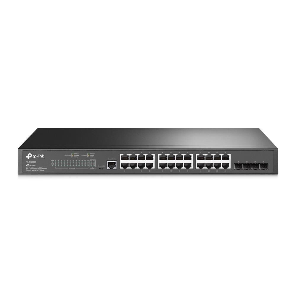 TP‑LINK OMADA TL‑SG3428 24×10/100/1000 Mbps RJ45 + 4×1 Gbps SFP L2+ Yönetilebilir Rackmount Switch – Fanless, Omada SDN, Statik Yönlendirme, VLAN, ACL, QoS, ERPS