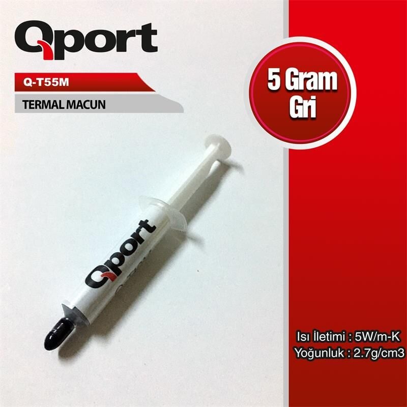 QPORT Q‑T55M 5 Gr 5 W/m‑K 2.7 g/cm³ Yoğunluk Thermal Conductivity Termal Macun Siyah Şırınga