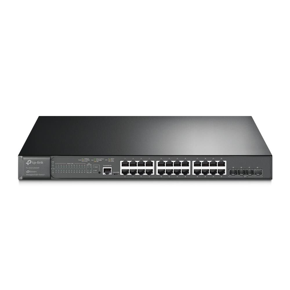 TP‑LINK OMADA TL‑SG3428XMP 24×10/100/1000 Mbps RJ45 PoE+ + 4×10 Gbps SFP+ L2+ Yönetilebilir Rackmount Switch – 384 W PoE Bütçesi, Fanlı, Omada SDN, Statik Yönlendirme, VLAN, ACL, QoS